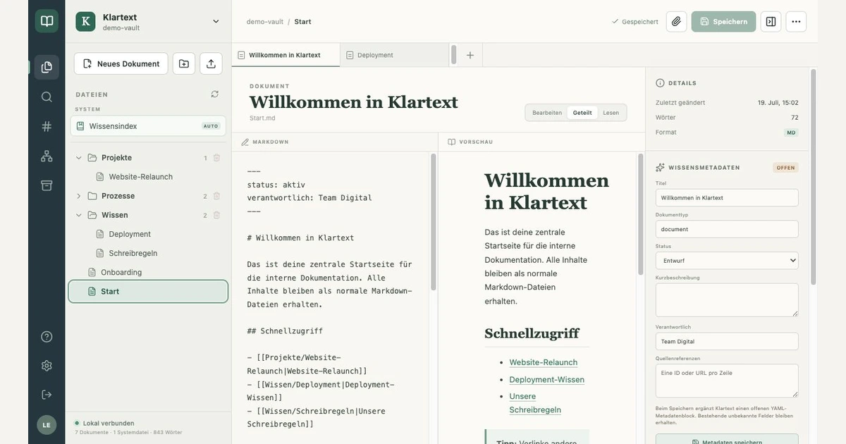 Interne Wissensdatenbank für KMU: Klartext als Confluence-Alternative